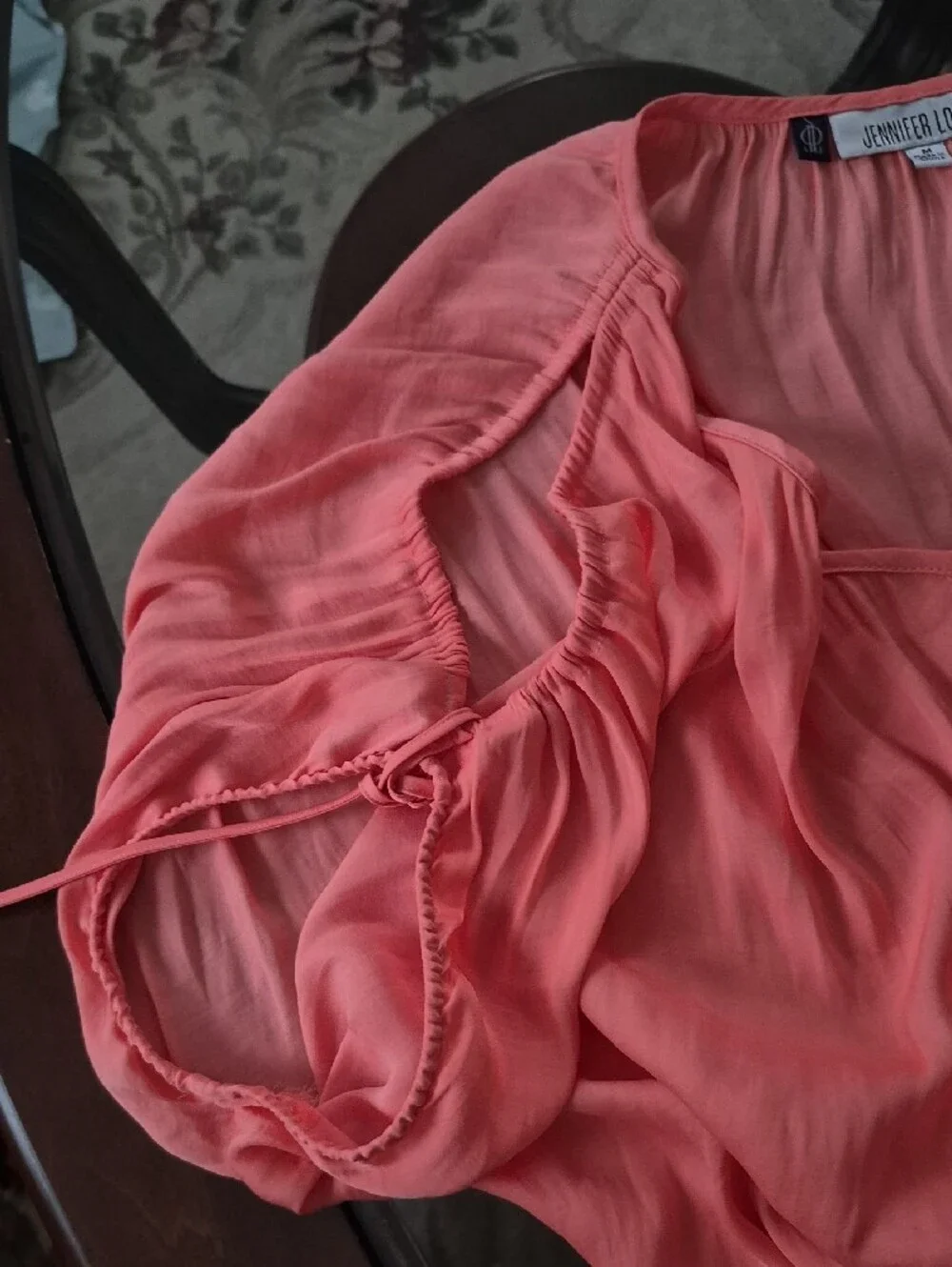 Jennifer Lopez Coral V-Neck Blouson Tunic Top
